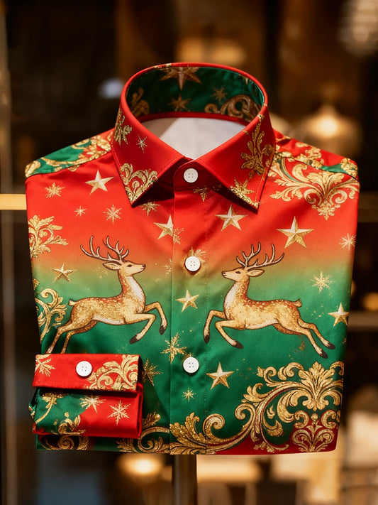 Men's Christmas Holiday Button-Down Long Sleeve Shirt