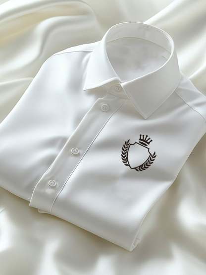Men's Business Casual Wheat Crown Logo Lapel Short Sleeve Shirt