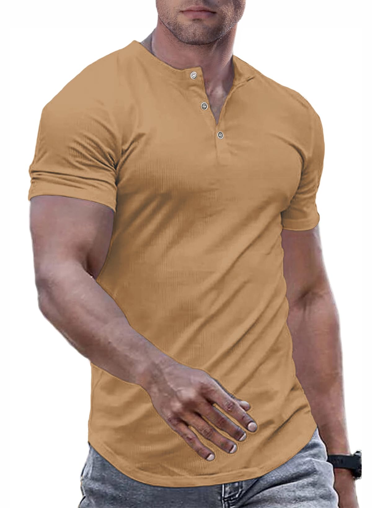 JMIERR Mens Muscle Slim Henley Shirts Crewneck Longline T-Shirt Tees with Button