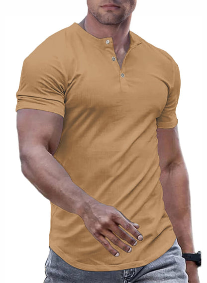 JMIERR Mens Muscle Slim Henley Shirts Crewneck Longline T-Shirt Tees with Button