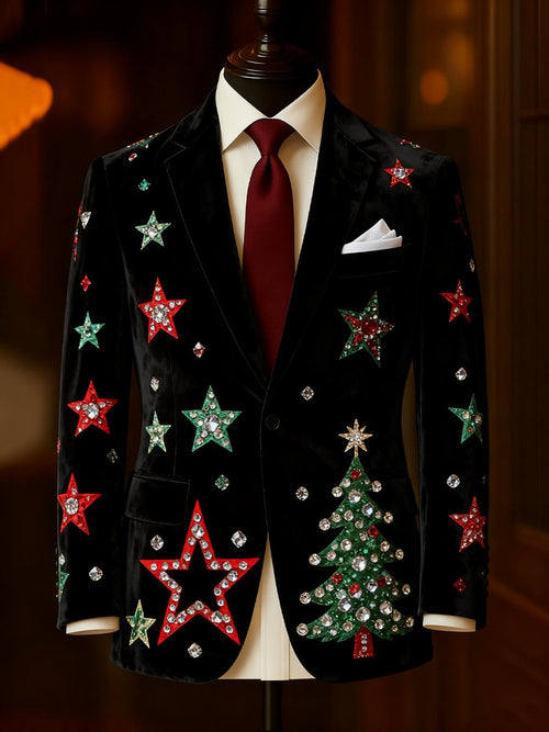 Men's Luxury Christmas Evergreen Lapel Suit Jacket