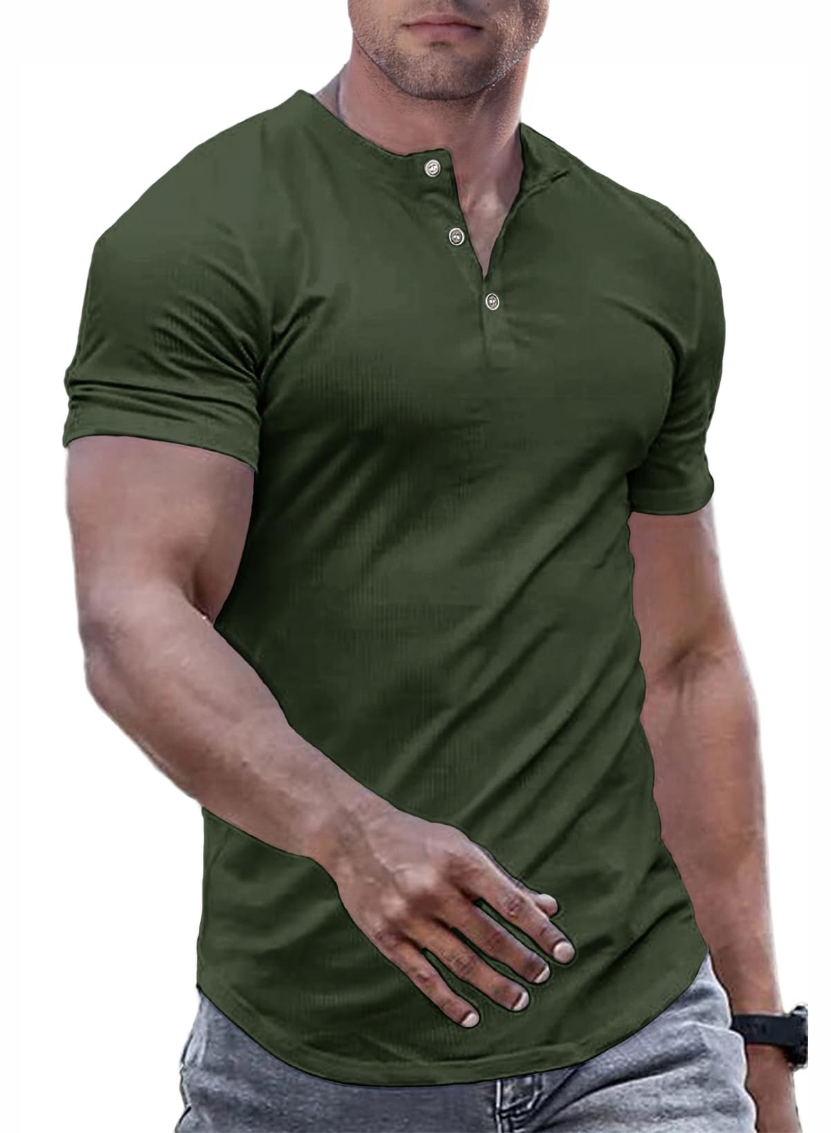 JMIERR Mens Muscle Slim Henley Shirts Crewneck Longline T-Shirt Tees with Button
