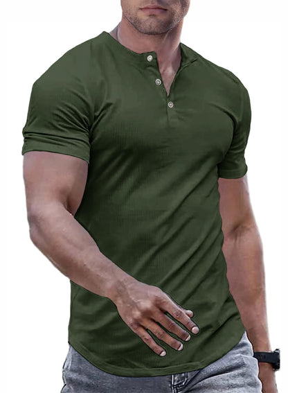 JMIERR Mens Muscle Slim Henley Shirts Crewneck Longline T-Shirt Tees with Button