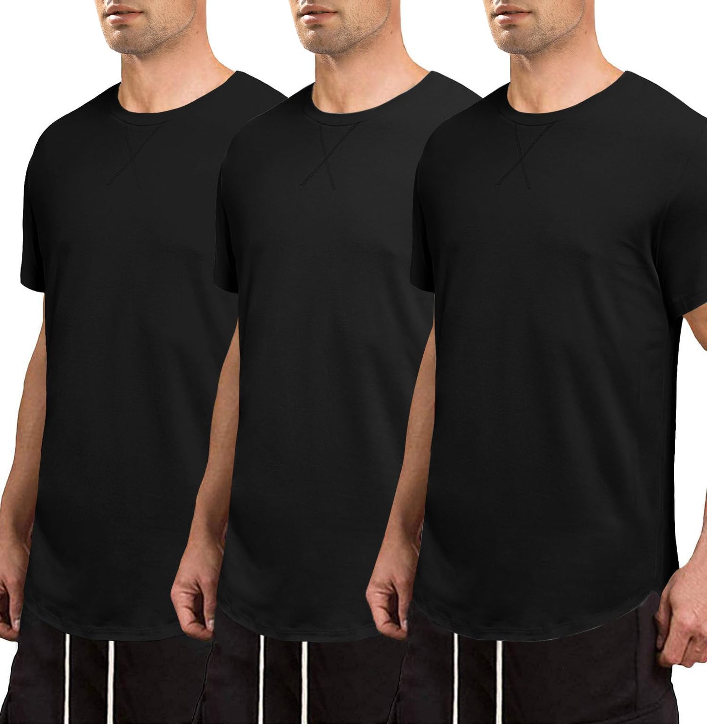 JMIERR Mens 3 Pack Cotton Hipster Hip Hop Longline Crewneck T-Shirt