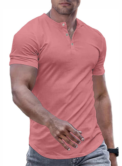 JMIERR Mens Muscle Slim Henley Shirts Crewneck Longline T-Shirt Tees with Button