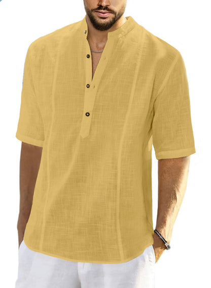 JMIERR Mens Cotton Linen Henley Shirt Casual Button Down Short Sleeve Tropical Shirts Summer Beach T Shirts