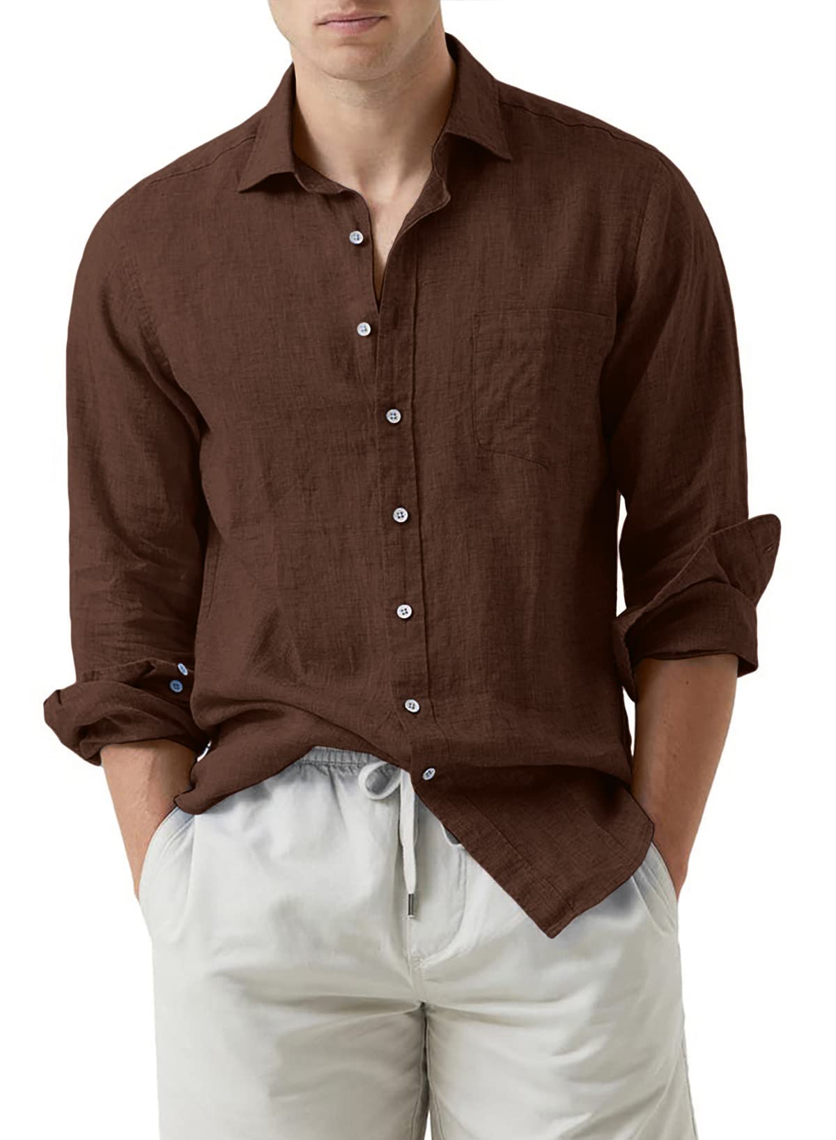 JMIERR Men's Cotton Linen Casual Stylish Button Down Shirt Long Sleeve Dress Shirts