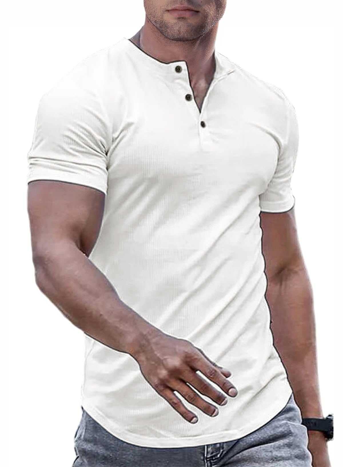 JMIERR Mens Muscle Slim Henley Shirts Crewneck Longline T-Shirt Tees with Button