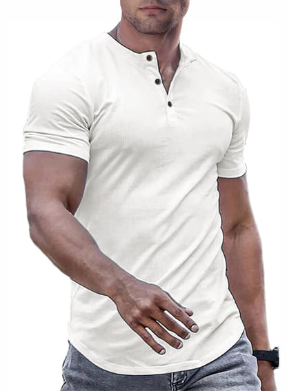 JMIERR Mens Muscle Slim Henley Shirts Crewneck Longline T-Shirt Tees with Button