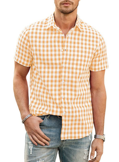 JMIERR Mens Casual Button Down Shirts Short Sleeve 100% Cotton Plaid Shirts for Men
