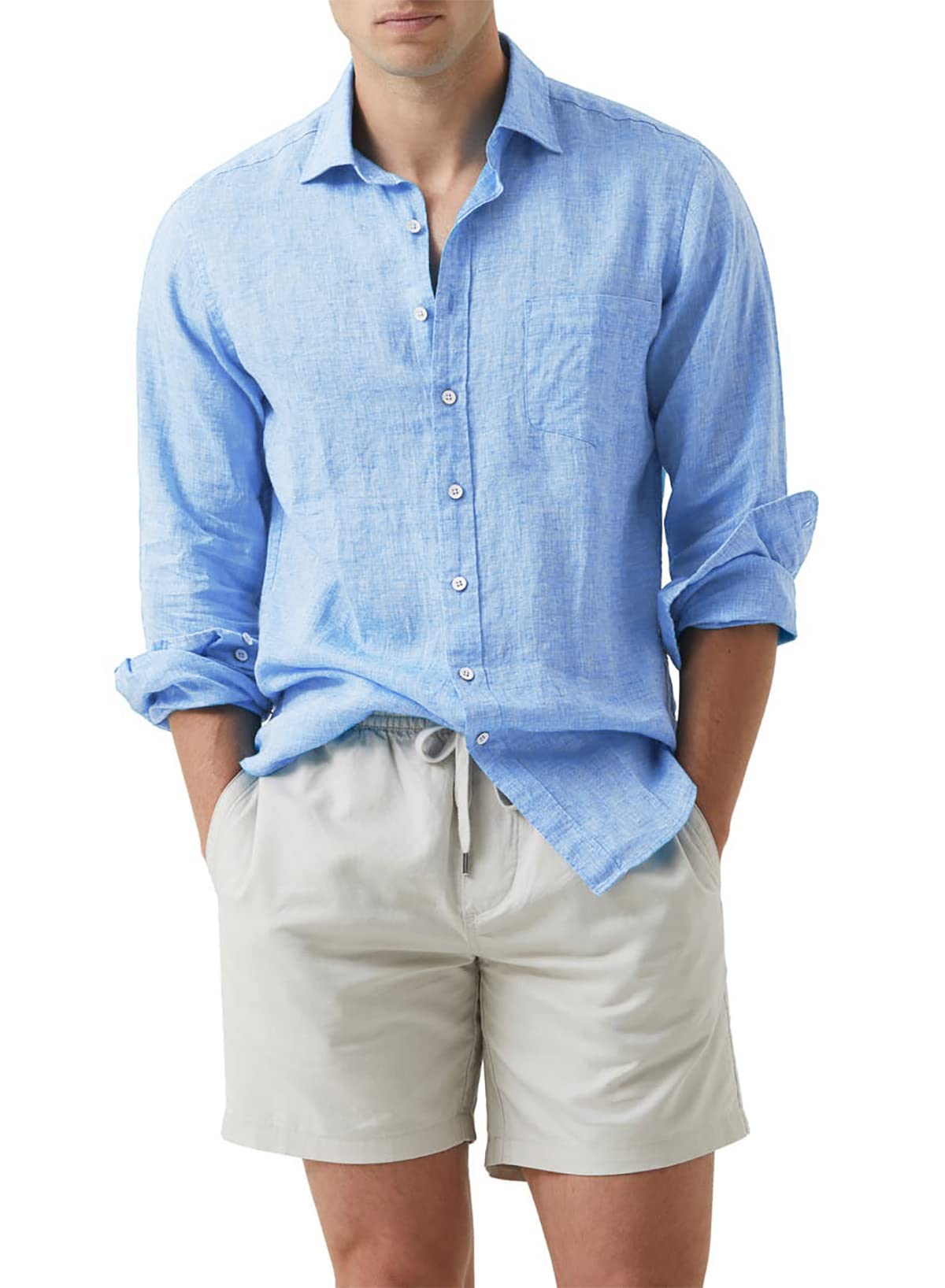 JMIERR Men's Cotton Linen Casual Stylish Button Down Shirt Long Sleeve Dress Shirts