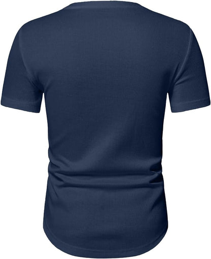 JMIERR Mens Muscle Slim T Shirt V-Neck Longline Henley Shirt Gym Workout Athletic Tee Shirts