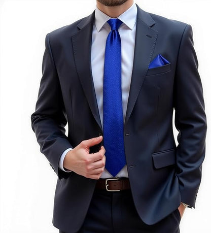 Men's Solid Color Tie and Pocket Square Set,Royal Blue