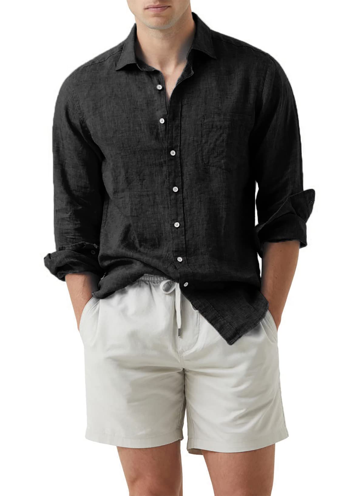 JMIERR Men's Cotton Linen Casual Stylish Button Down Shirt Long Sleeve Dress Shirts