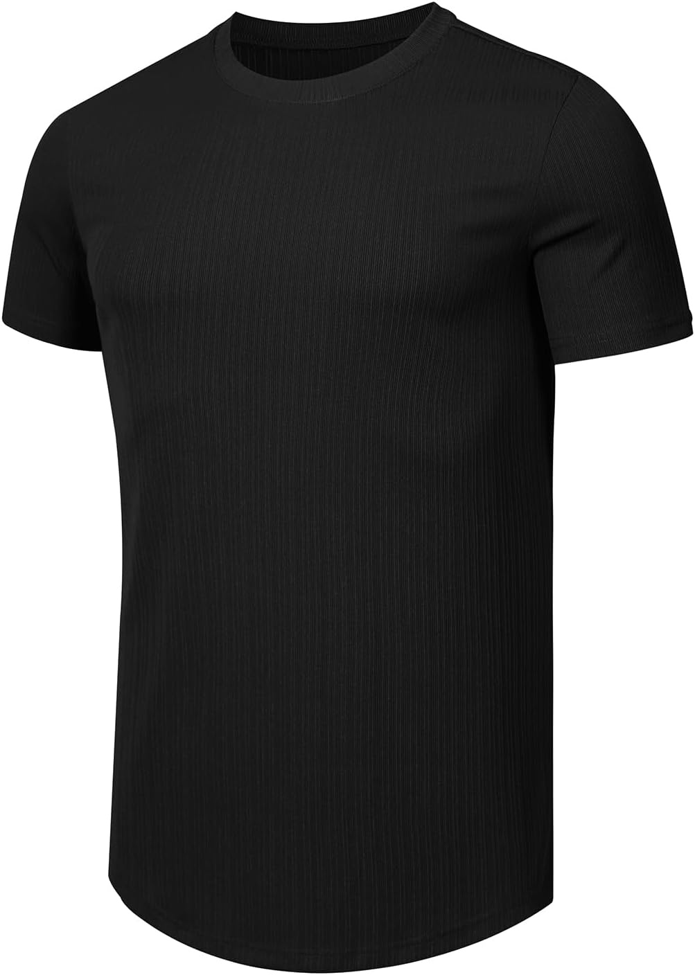 JMIERR Men's Muscle T Shirt Crewneck Short Sleeve Slim Fit Longline Ribbed Knit Stretch Workout Tee Shirts