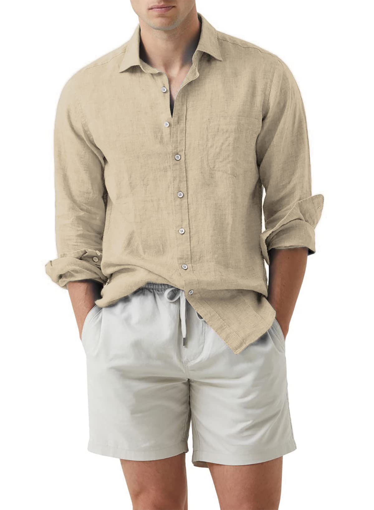 JMIERR Men's Cotton Linen Casual Stylish Button Down Shirt Long Sleeve Dress Shirts