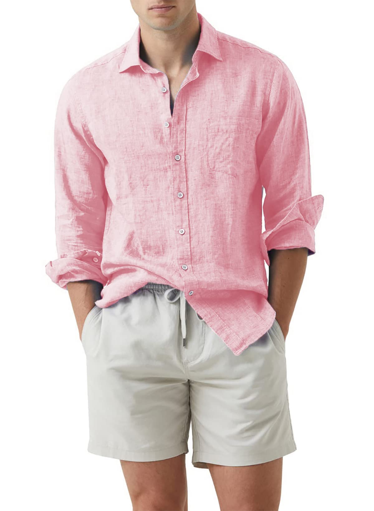 JMIERR Men's Cotton Linen Casual Stylish Button Down Shirt Long Sleeve Dress Shirts