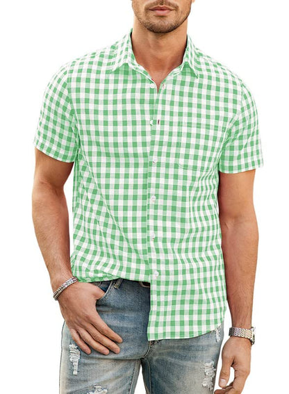 JMIERR Mens Casual Button Down Shirts Short Sleeve 100% Cotton Plaid Shirts for Men