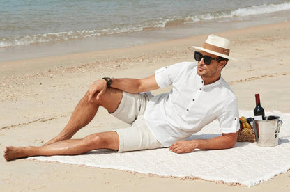 JMIERR Mens Cotton Linen Henley Shirt Casual Button Down Short Sleeve Tropical Shirts Summer Beach T Shirts