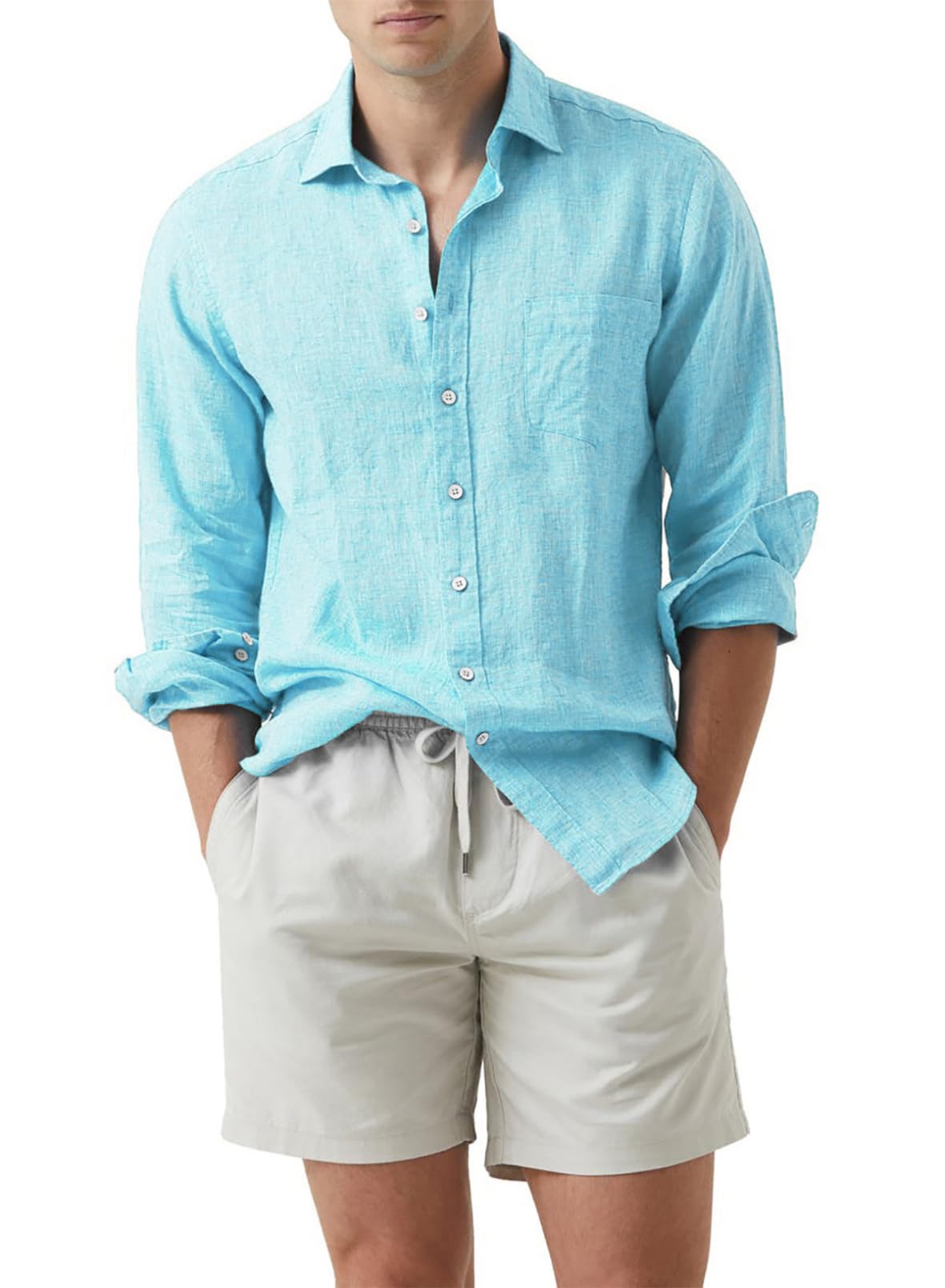 JMIERR Men's Cotton Linen Casual Stylish Button Down Shirt Long Sleeve Dress Shirts
