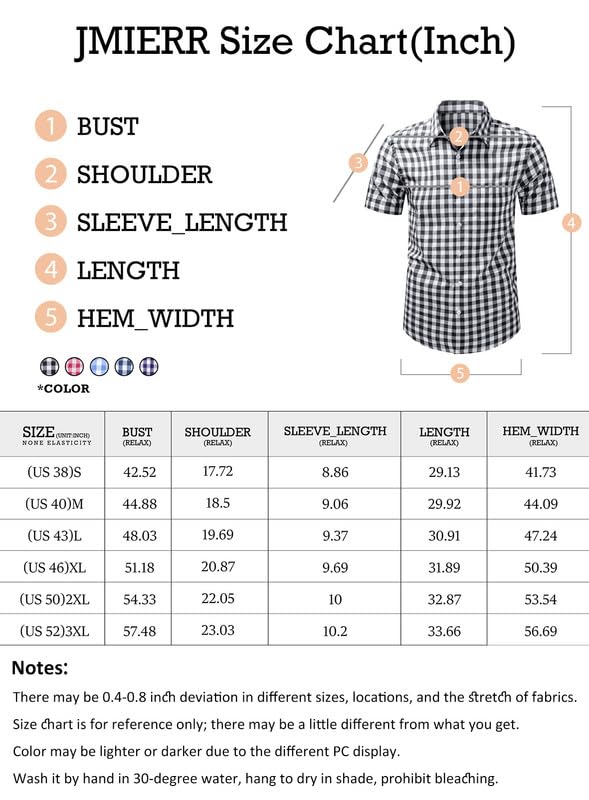 JMIERR Mens Casual Button Down Shirts Short Sleeve 100% Cotton Plaid Shirts for Men