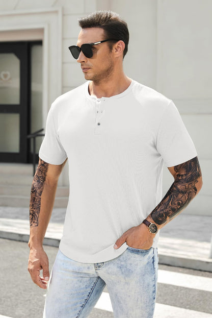 JMIERR Mens Muscle Slim Henley Shirts Crewneck Longline T-Shirt Tees with Button