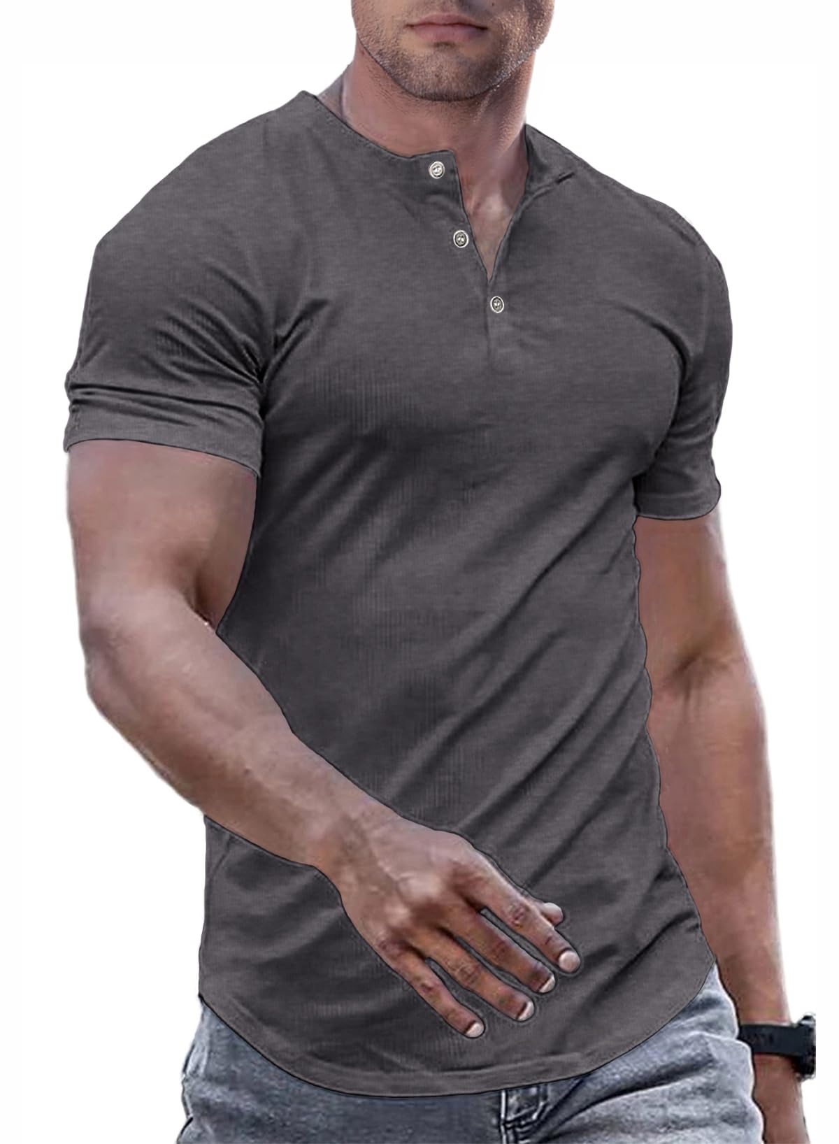 JMIERR Mens Muscle Slim Henley Shirts Crewneck Longline T-Shirt Tees with Button