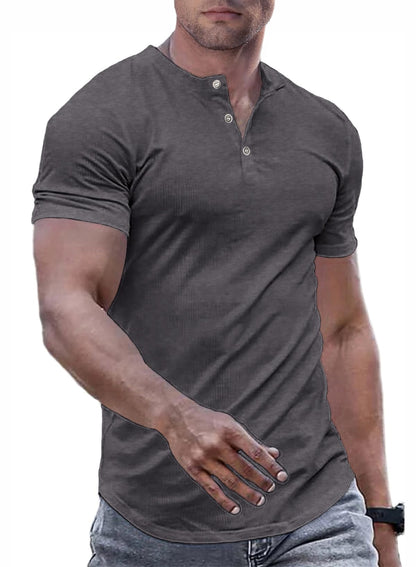 JMIERR Mens Muscle Slim Henley Shirts Crewneck Longline T-Shirt Tees with Button