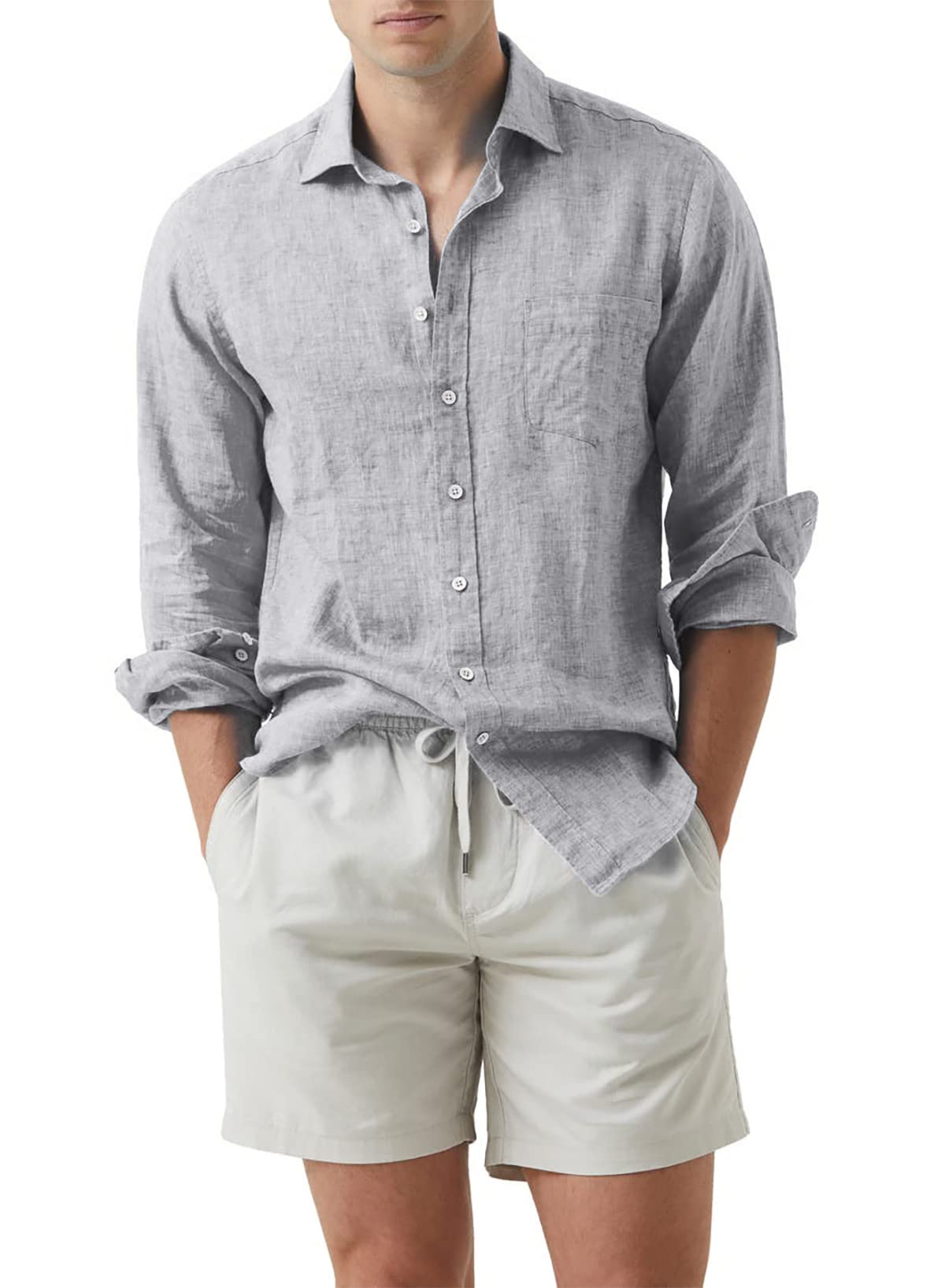 JMIERR Men's Cotton Linen Casual Stylish Button Down Shirt Long Sleeve Dress Shirts