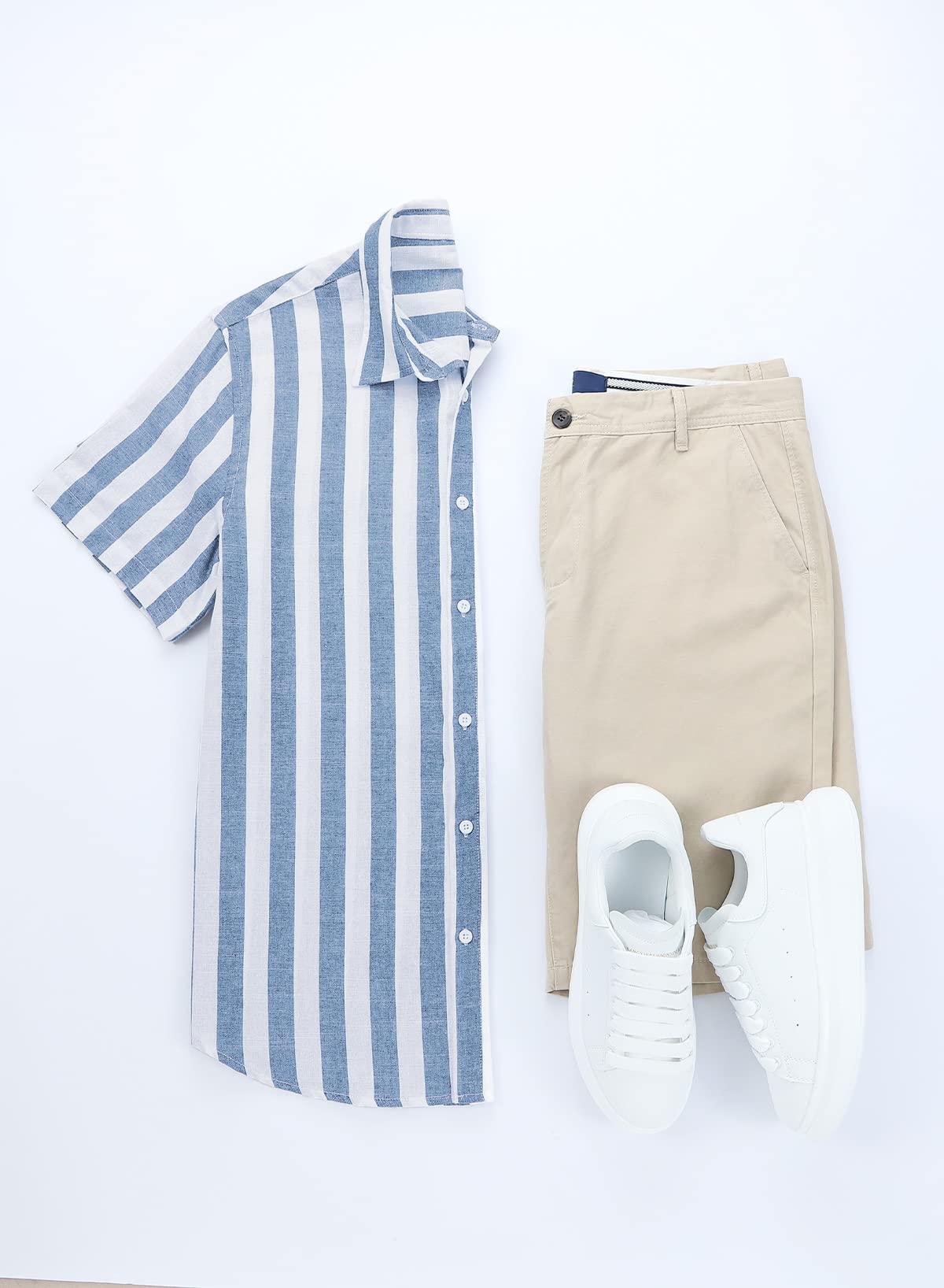 JMIERR Men's Casual Stylish Short Sleeve Button-Up Striped Dress Shirts Cotton Shirt