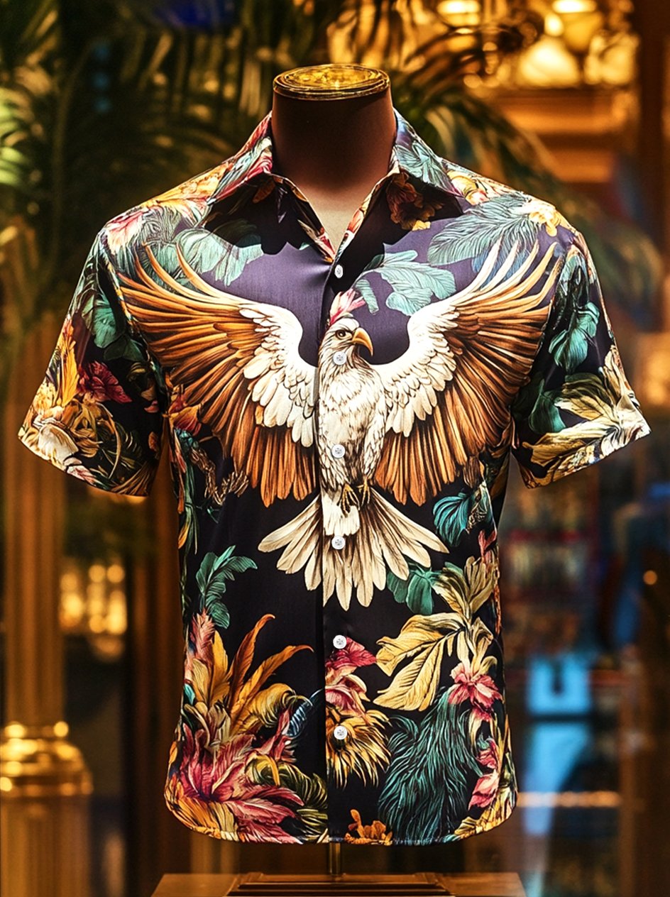 Men's Satin Luxury Business Striped Short Sleeve Button Shirt