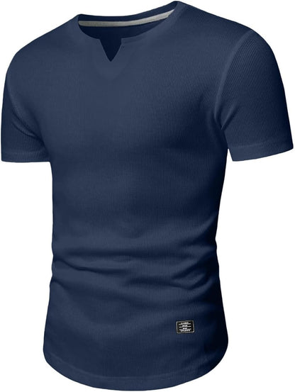 JMIERR Mens Muscle Slim T Shirt V-Neck Longline Henley Shirt Gym Workout Athletic Tee Shirts