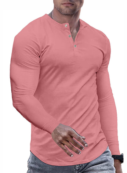 JMIERR Mens Muscle Slim Henley Shirts Crewneck Longline T-Shirt Tees with Button