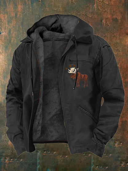 Men's Western Style Vintage Elk Plush Multi-Pocket Jacket