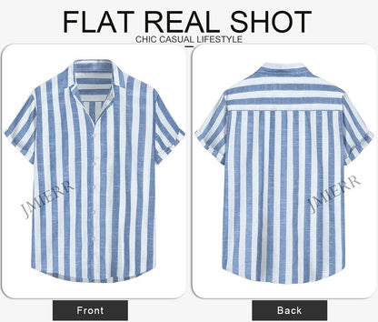 JMIERR Men's Casual Stylish Short Sleeve Button-Up Striped Dress Shirts Cotton Shirt