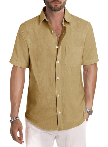 JMIERR Men's Casual Stylish Short Sleeve Button-Up Striped Dress Shirts Cotton Shirt