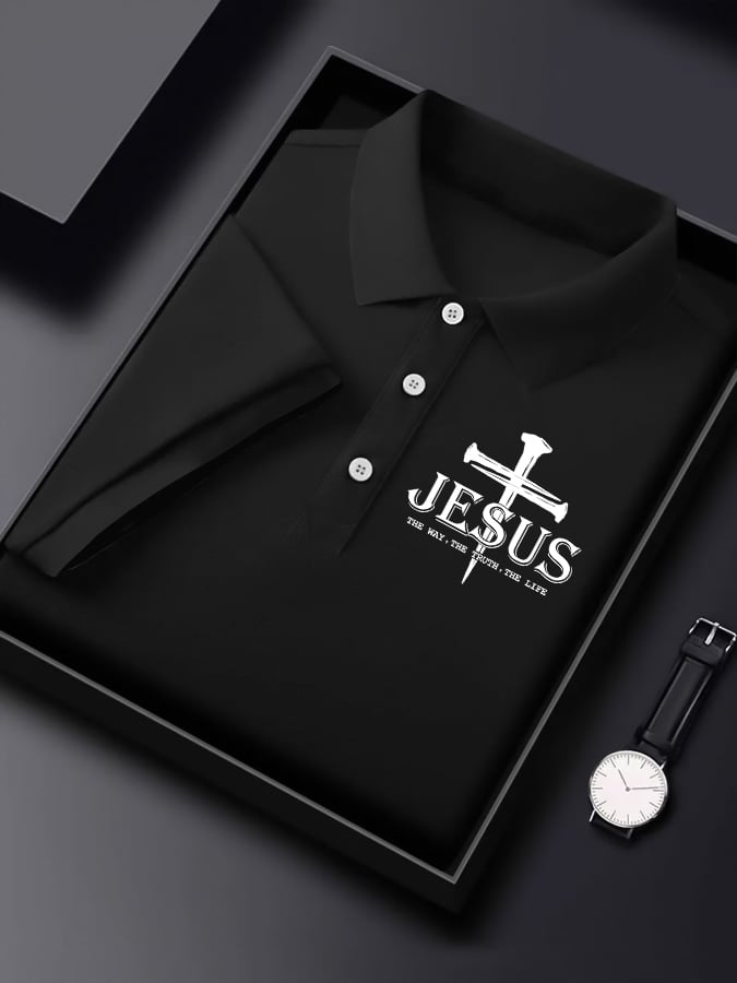 Men'S Jesus The Way The Truth The Life Print  Short Sleeve Polo Shirt