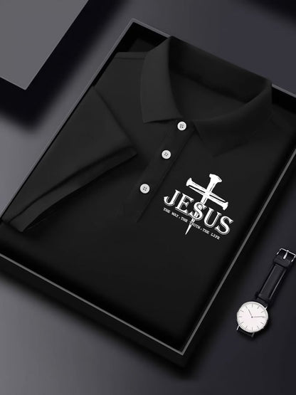 Men'S Jesus The Way The Truth The Life Print  Short Sleeve Polo Shirt