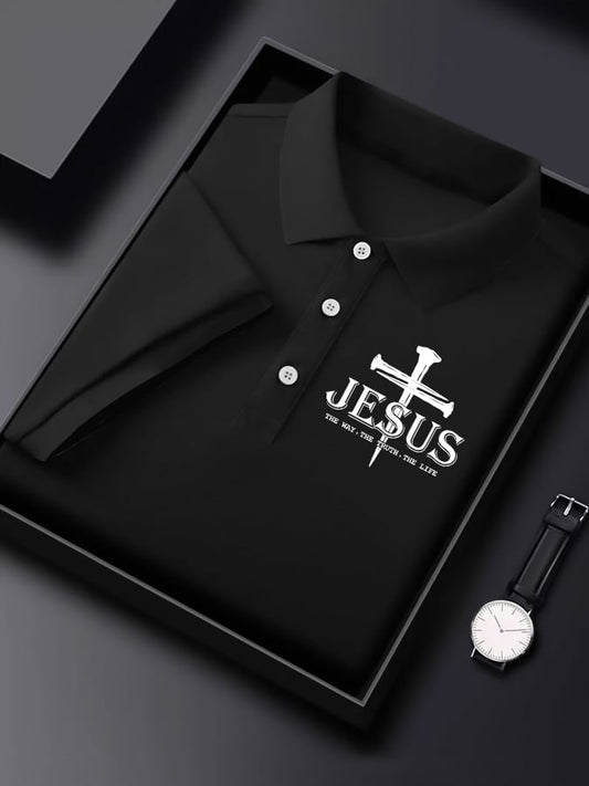 Men'S Jesus The Way The Truth The Life Print  Short Sleeve Polo Shirt