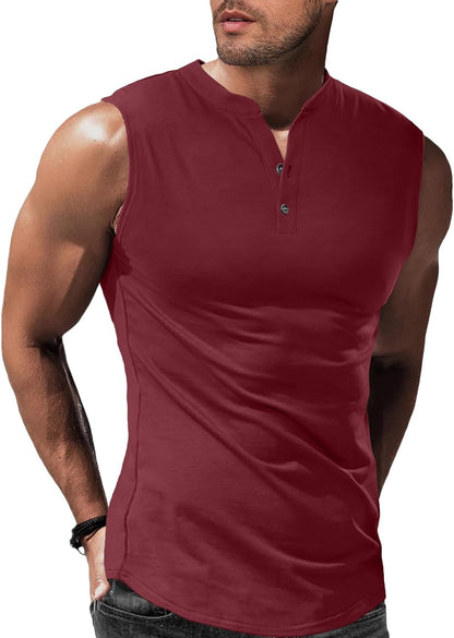 JMIERR Men's Muscle Sleeveless Tank Tops Slim Henley Longline Cotton T-Shirt Tees with Button