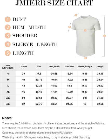JMIERR Men's Muscle T Shirt Crewneck Short Sleeve Slim Fit Longline Ribbed Knit Stretch Workout Tee Shirts
