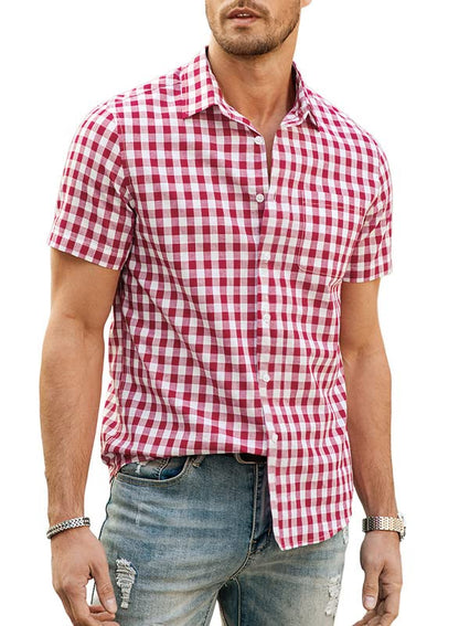JMIERR Mens Casual Button Down Shirts Short Sleeve 100% Cotton Plaid Shirts for Men