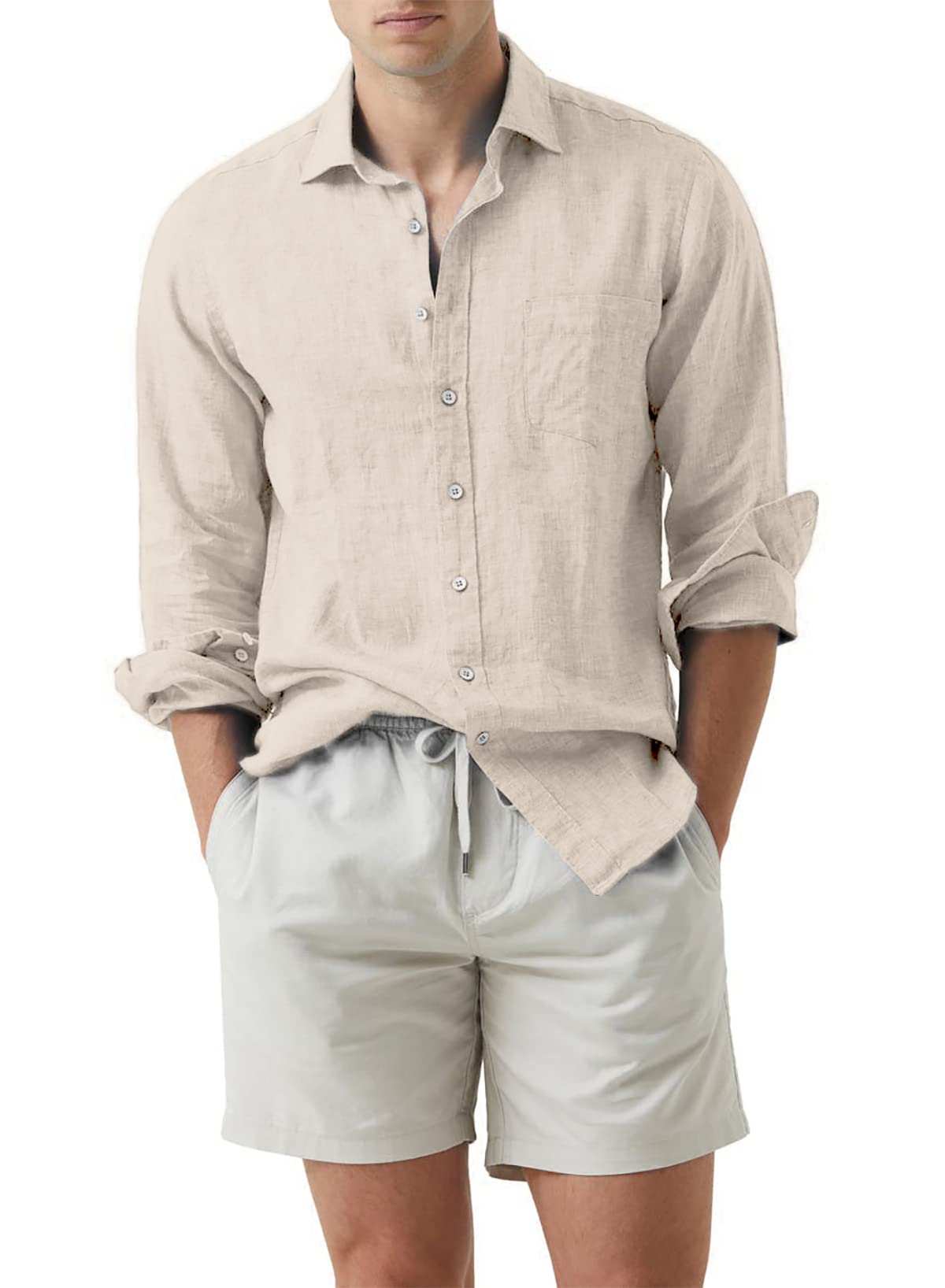 JMIERR Men's Cotton Linen Casual Stylish Button Down Shirt Long Sleeve Dress Shirts