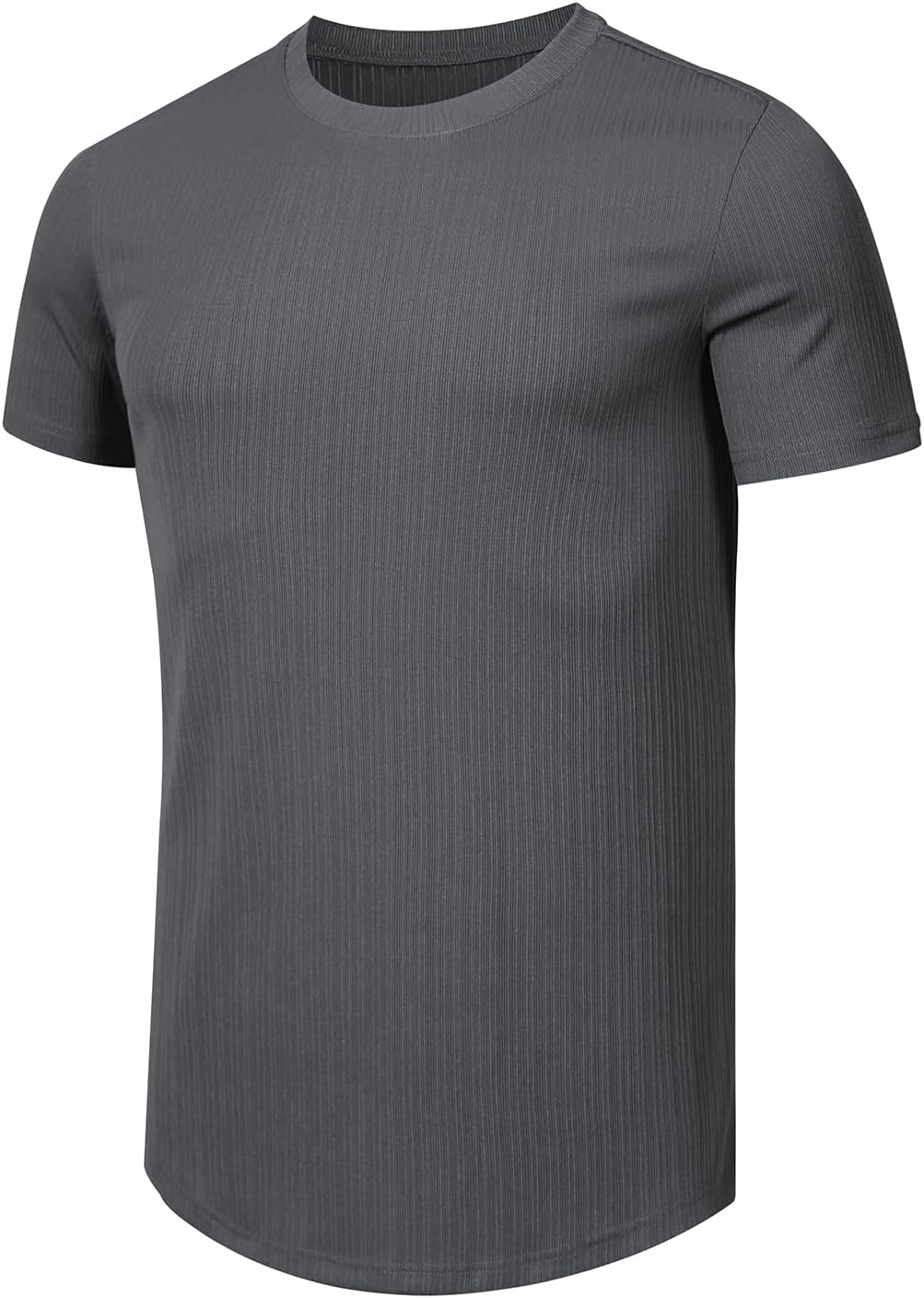 JMIERR Men's Muscle T Shirt Crewneck Short Sleeve Slim Fit Longline Ribbed Knit Stretch Workout Tee Shirts