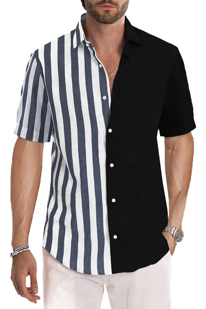 JMIERR Men's Casual Stylish Short Sleeve Button-Up Striped Dress Shirts Cotton Shirt