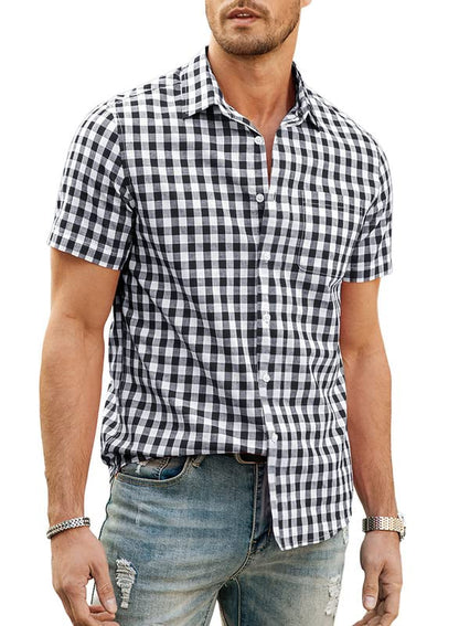 JMIERR Mens Casual Button Down Shirts Short Sleeve 100% Cotton Plaid Shirts for Men