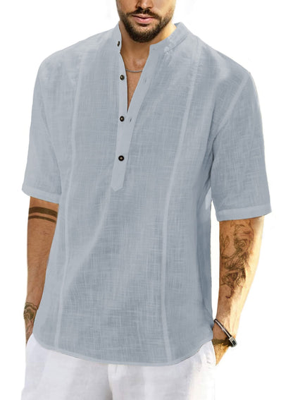 JMIERR Mens Cotton Linen Henley Shirt Casual Button Down Short Sleeve Tropical Shirts Summer Beach T Shirts