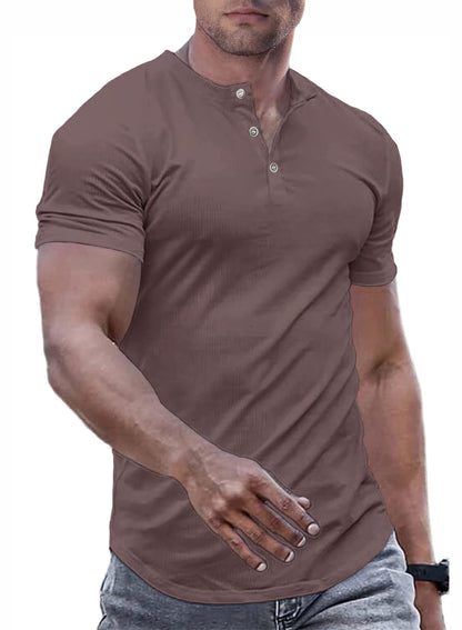JMIERR Mens Muscle Slim Henley Shirts Crewneck Longline T-Shirt Tees with Button