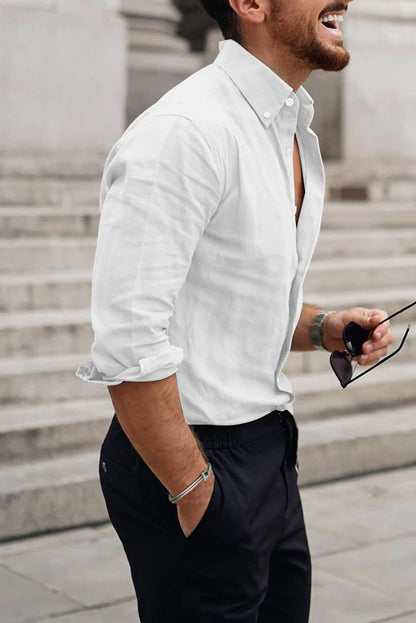 JMIERR Mens Cotton Linen Button Down Shirt Casual Stylish Long Sleeve Business Dress Shirts