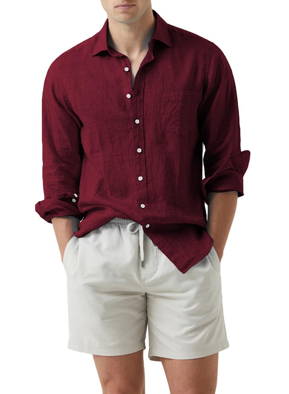 JMIERR Men's Cotton Linen Casual Stylish Button Down Shirt Long Sleeve Dress Shirts